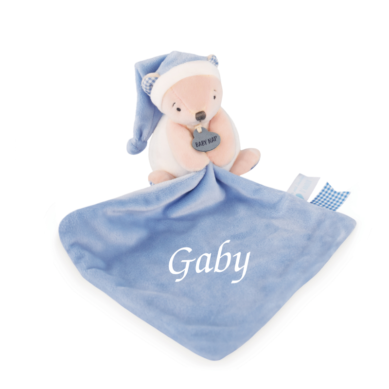  - layette - peluche avec ours blanc bleu 30 cm 